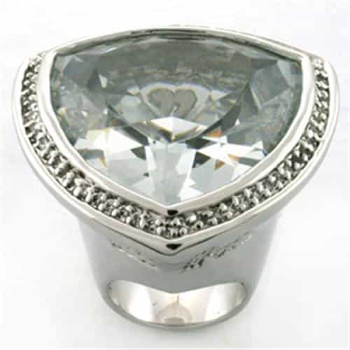 Brass Silver Clear CZ Trillion Heart Halo Cocktail Ring view 1