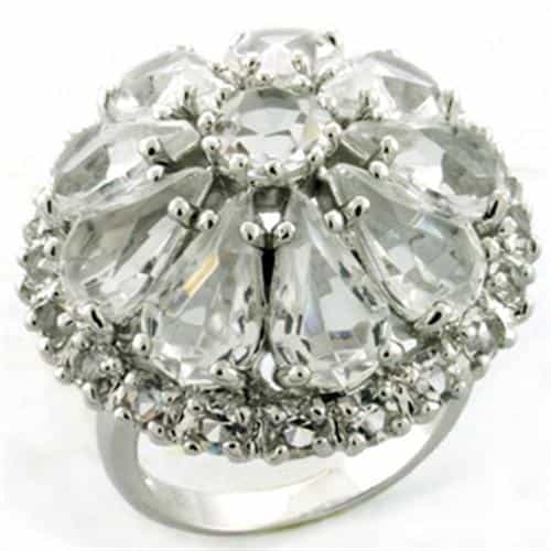 Brass Silver CZ Crystal Cluster Dome Cocktail Ring view 1