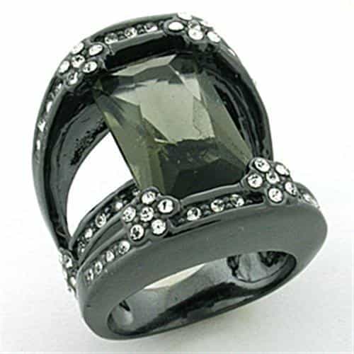 Brass Gunmetal Smoky Quartz Emerald Cut CZ Ring view 1
