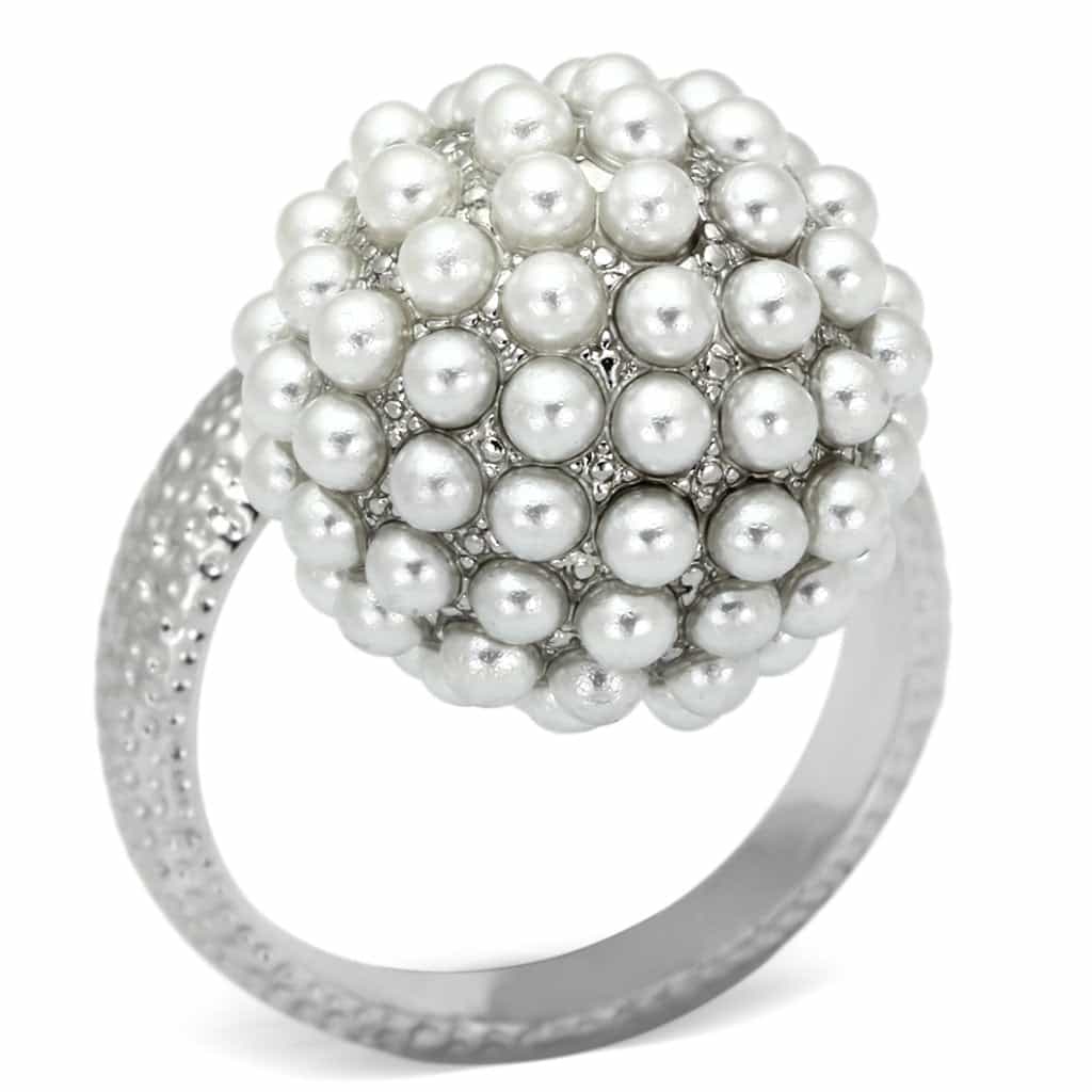 Brass Silver Pearl Cluster Dome Ring | The Stainless Jewelry view 3