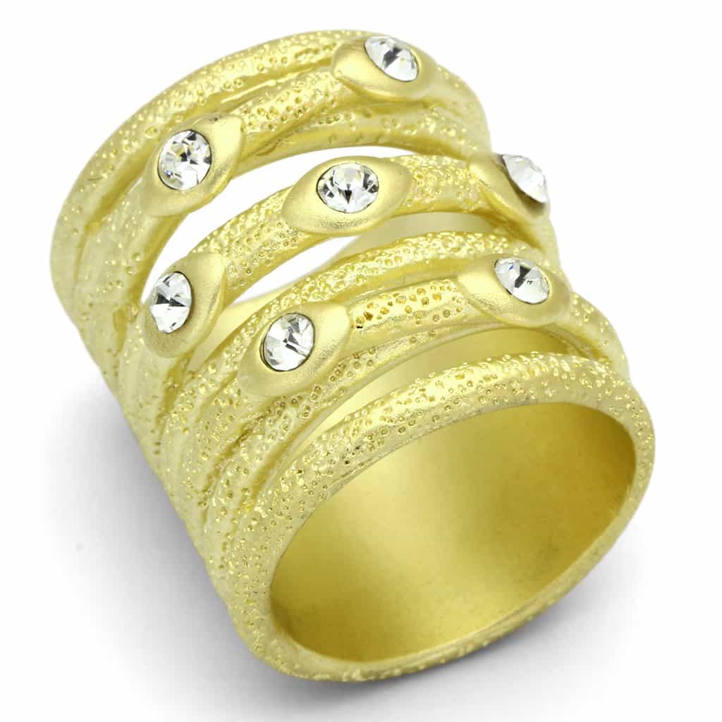 Brass Gold Matte Textured CZ Bezel Wide Band Ring view 1