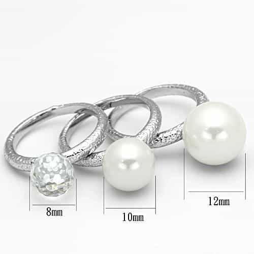 Brass Silver Pearl CZ Crystal Triple Band Cocktail Ring view 2