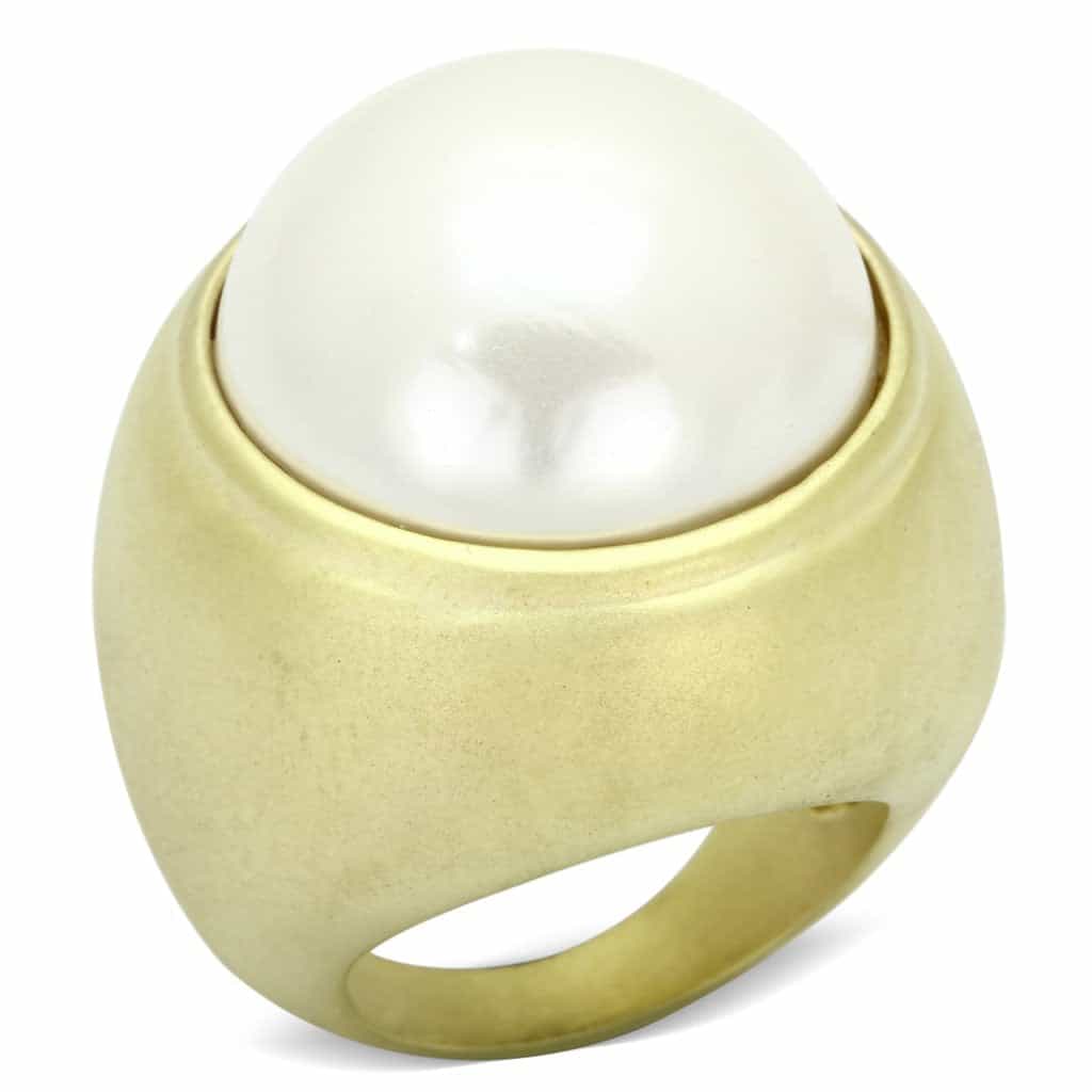 Brass Gold Matte Pearl Large Dome Cocktail Ring view 3