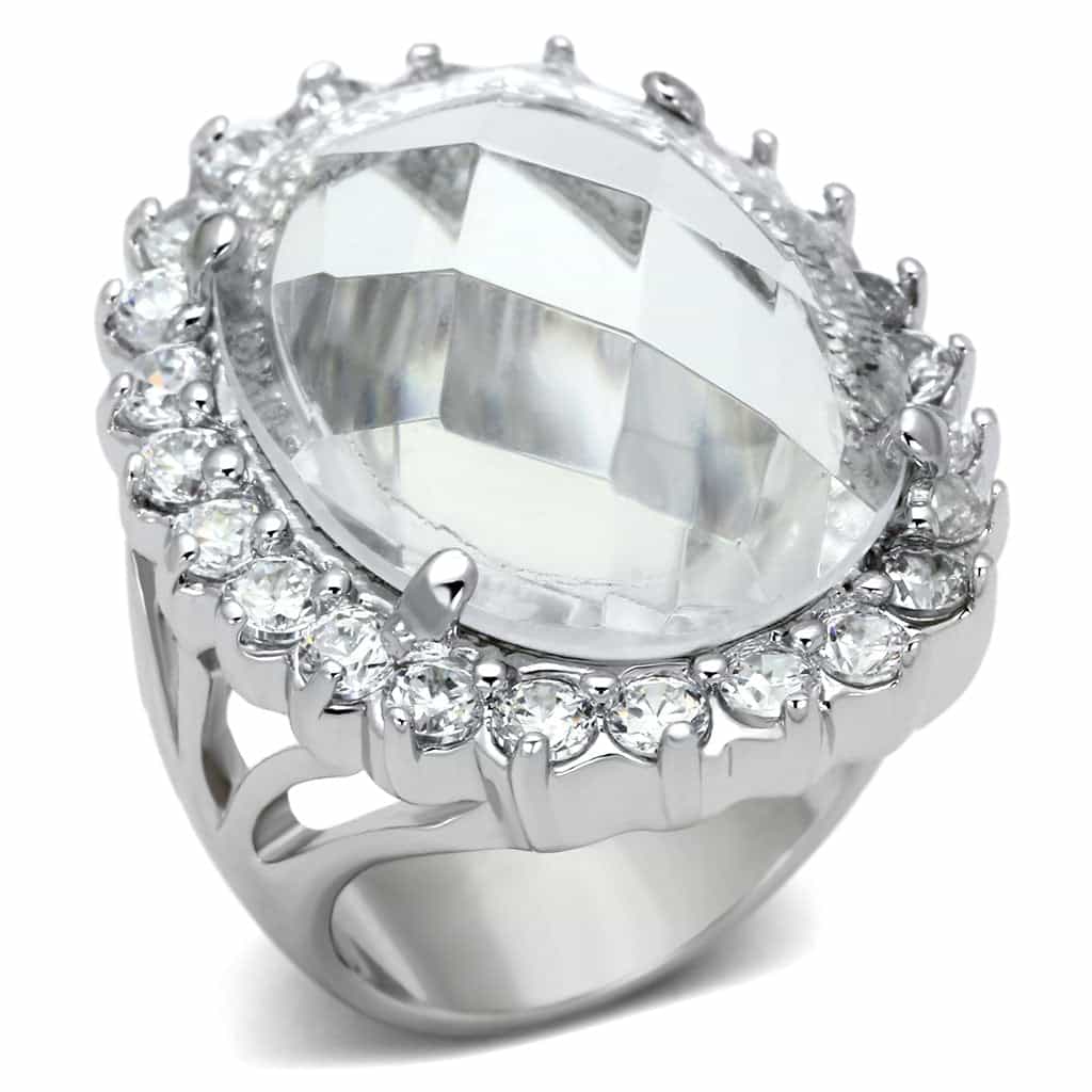 Brass Silver Clear CZ Oval Halo Cocktail Ring view 1