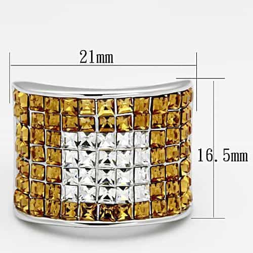 Brass Silver Citrine Yellow CZ Princess Grid Wide Band Ring view 4