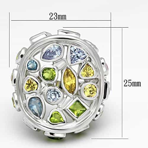 Brass Silver Multi Color CZ Bezel Cluster Dome Cocktail Ring view 2