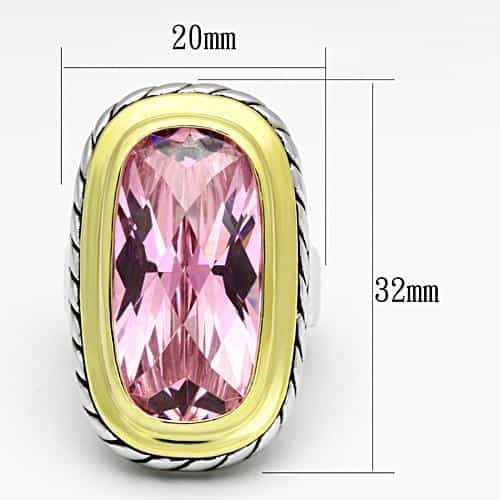 Brass Silver Two Tone Pink CZ Oval Cable Cocktail Ring view 2