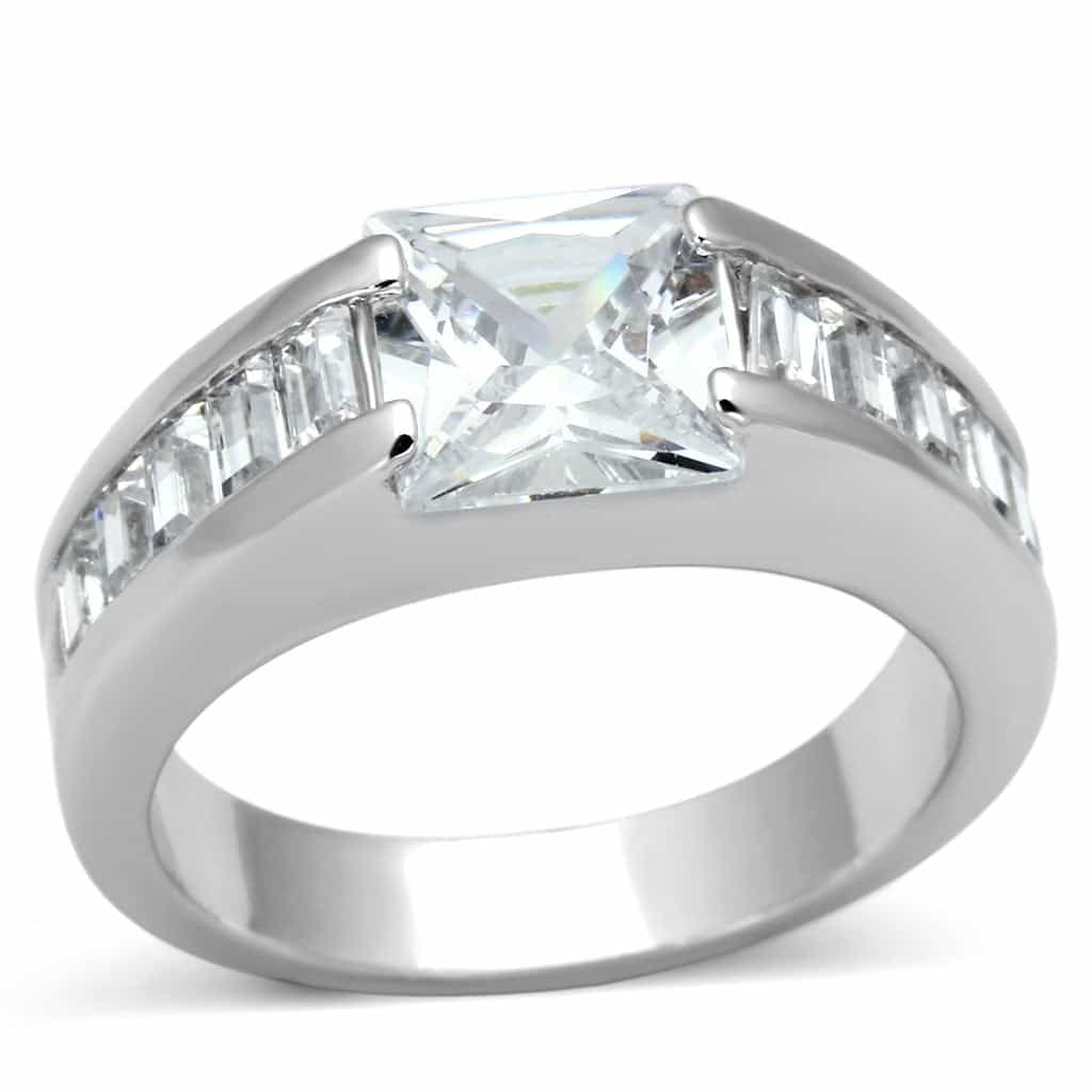 Brass Silver CZ Princess Baguette Channel Ring view 3