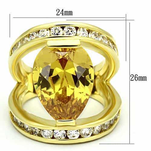 Brass Gold Yellow Citrine CZ Pear Channel Cocktail Ring view 2