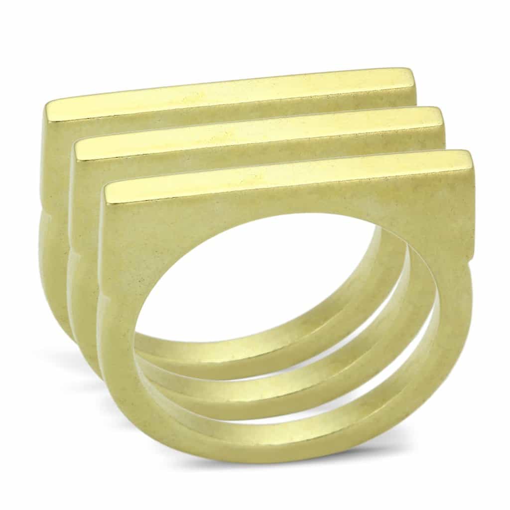 Brass Gold Triple Bar Geometric Stacking Ring view 1
