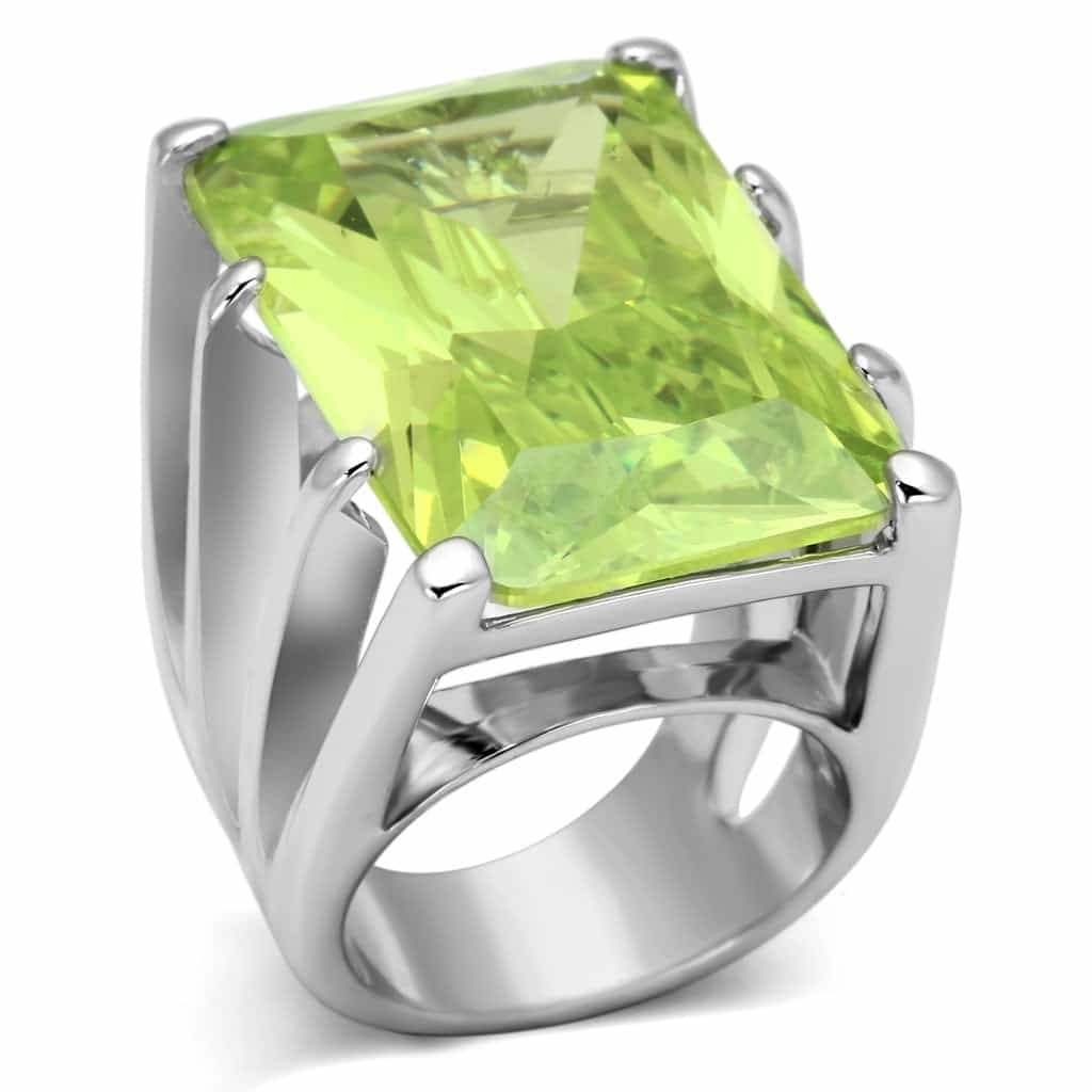 Brass Silver Peridot Green CZ Emerald Cut Solitaire Ring view 1