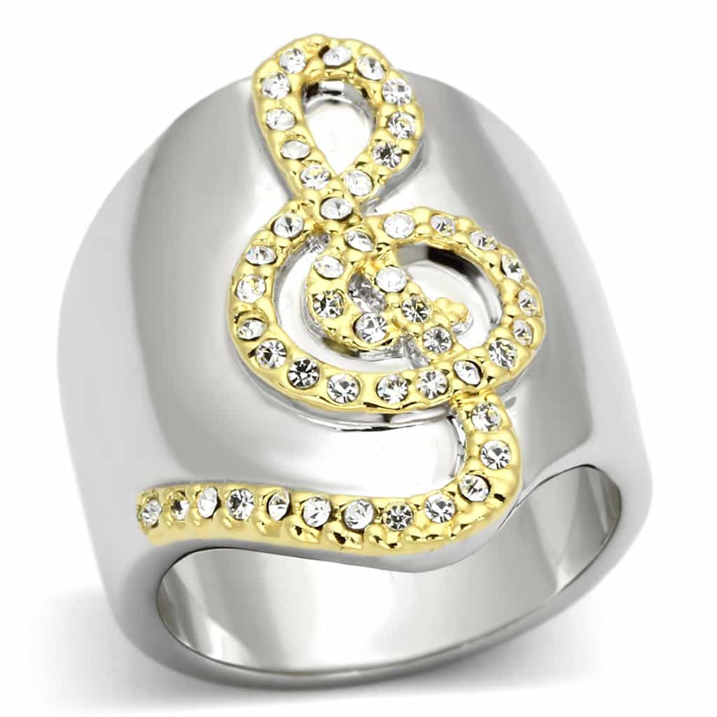 Brass Gold CZ Treble Clef Music Note Cocktail Ring view 1