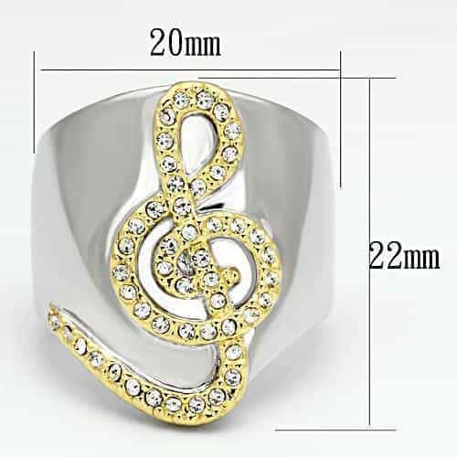 Brass Gold CZ Treble Clef Music Note Cocktail Ring view 4