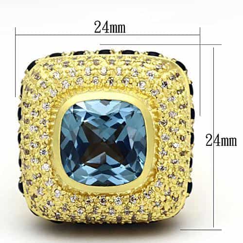 Brass Gold Blue Topaz CZ Cushion Pave Sapphire Cocktail Ring view 2