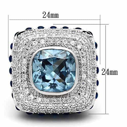 Brass Silver Blue Topaz CZ Cushion Pave Sapphire Cocktail Ring view 4