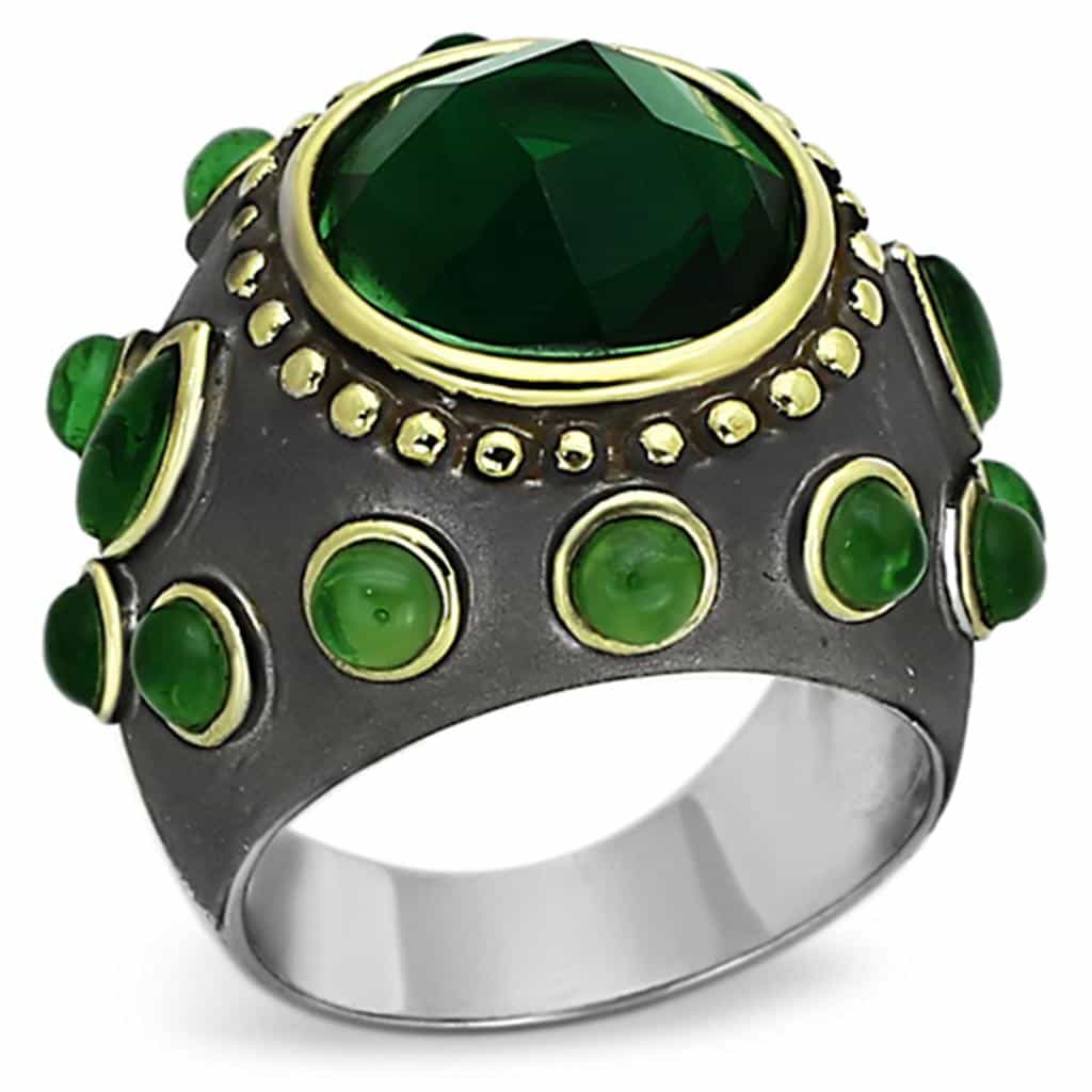 Brass Gold Emerald Green Cabochon Dome Cocktail Ring view 1