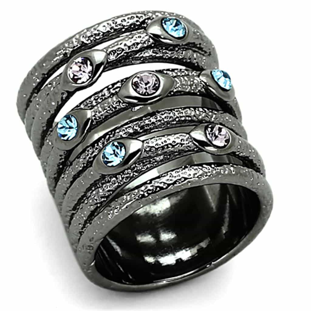 Brass Gunmetal CZ Bezel Multi Row Wide Band Ring view 1
