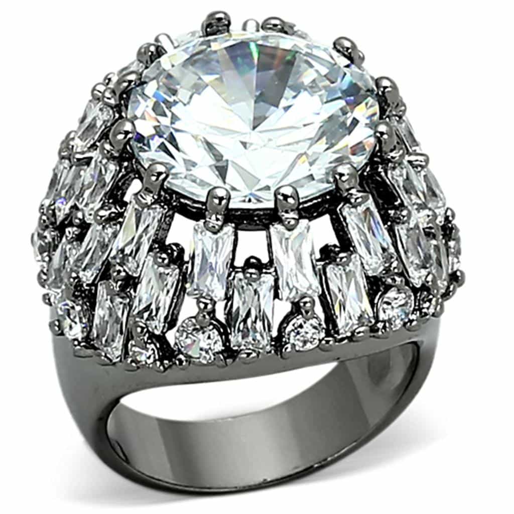 Brass Silver CZ Round Baguette Dome Cocktail Ring view 1