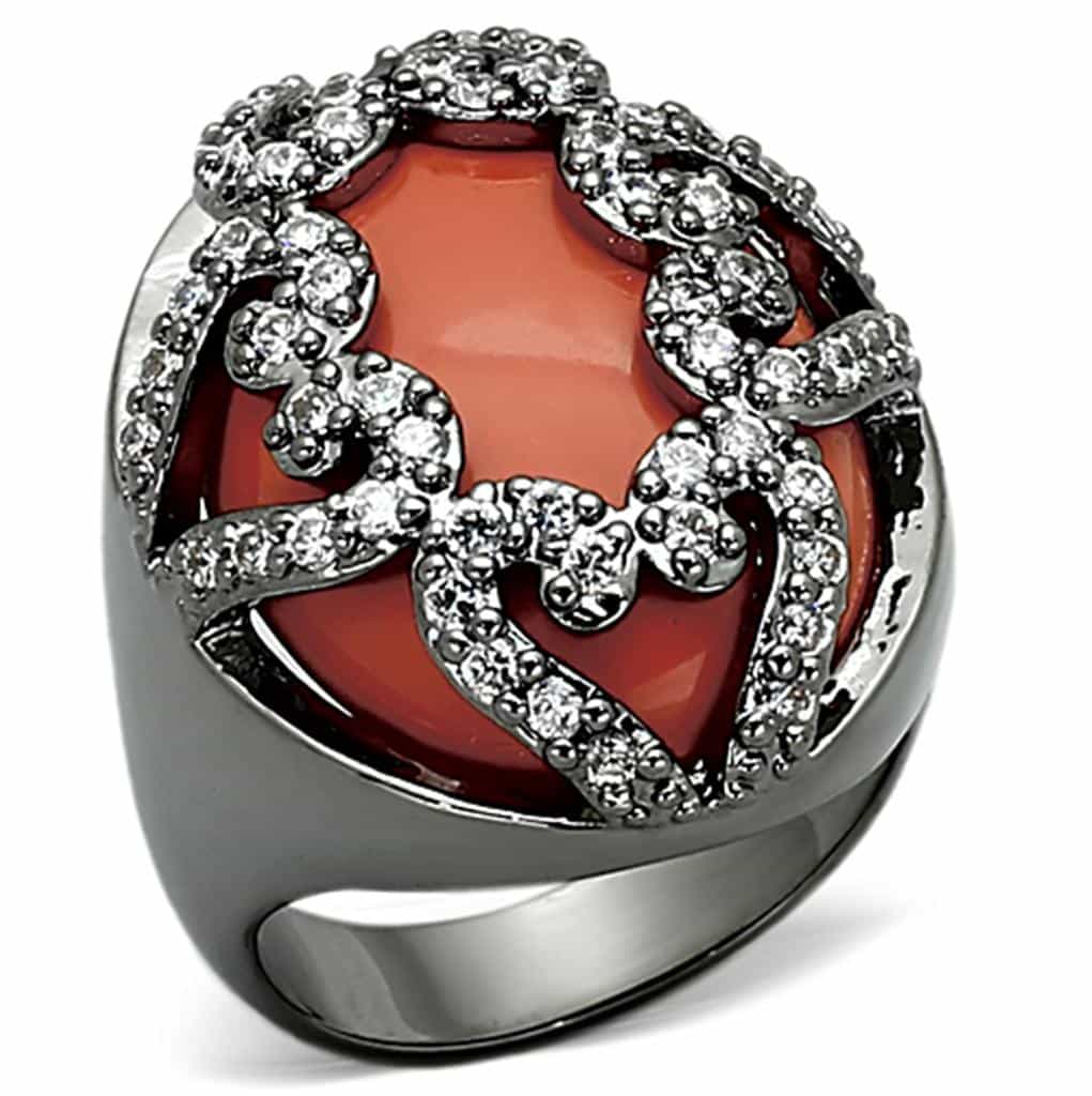 Brass Gunmetal Coral CZ Swirl Dome Cocktail Ring view 1