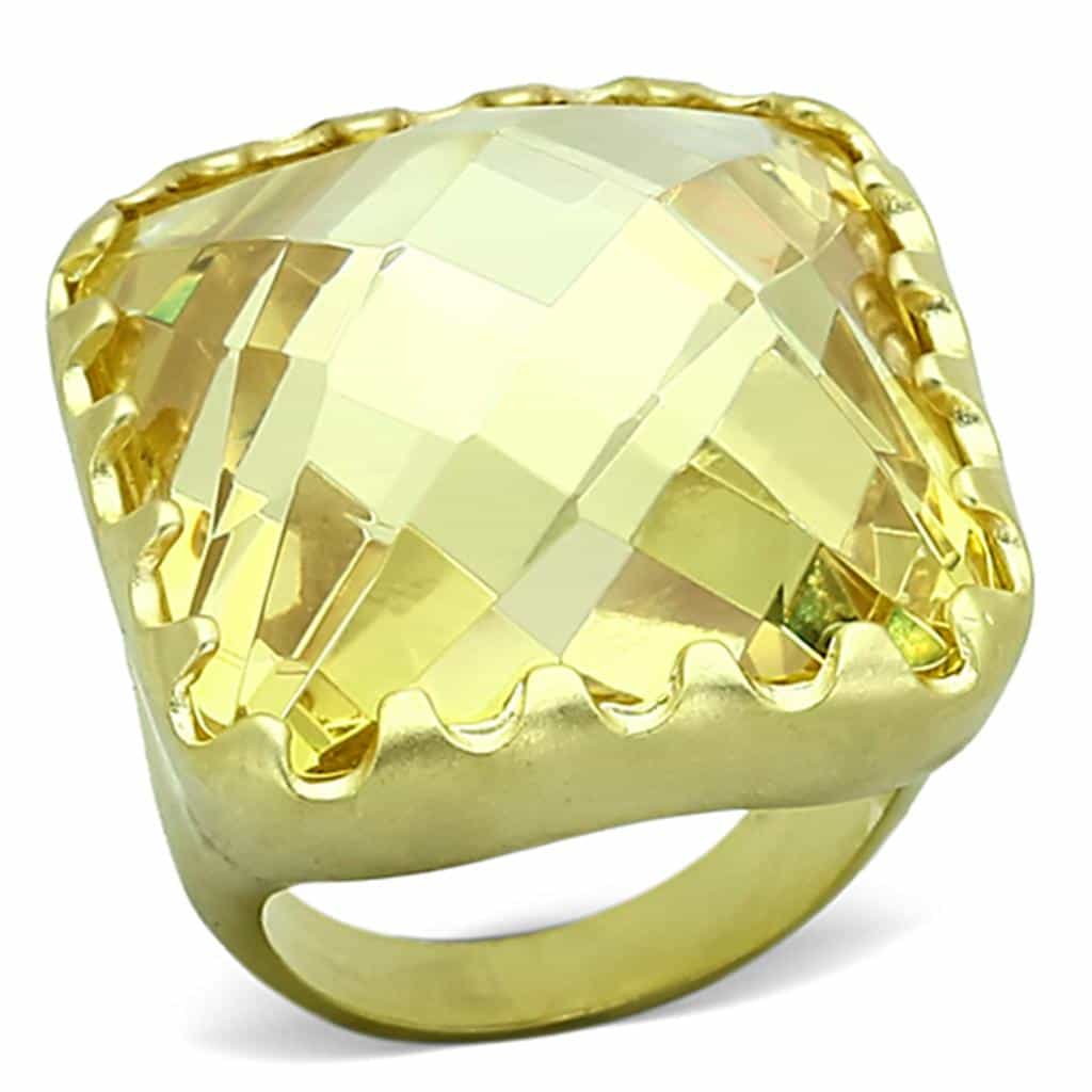 Brass Gold Yellow Citrine CZ Large Cushion Cocktail Ring view 1