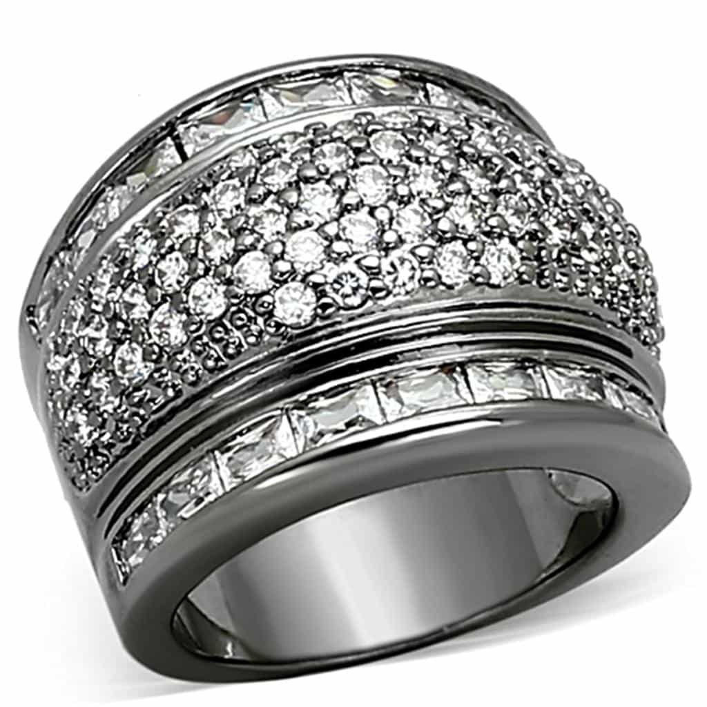 Brass Gunmetal CZ Pave Multi Row Wide Band Cocktail Ring view 1