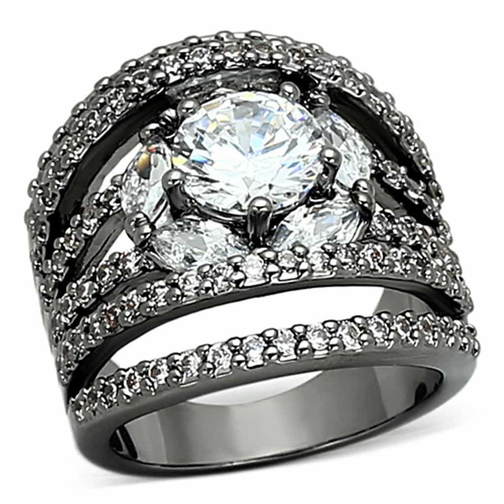 Brass Gunmetal CZ Oval Halo Marquise Wide Band Ring view 1