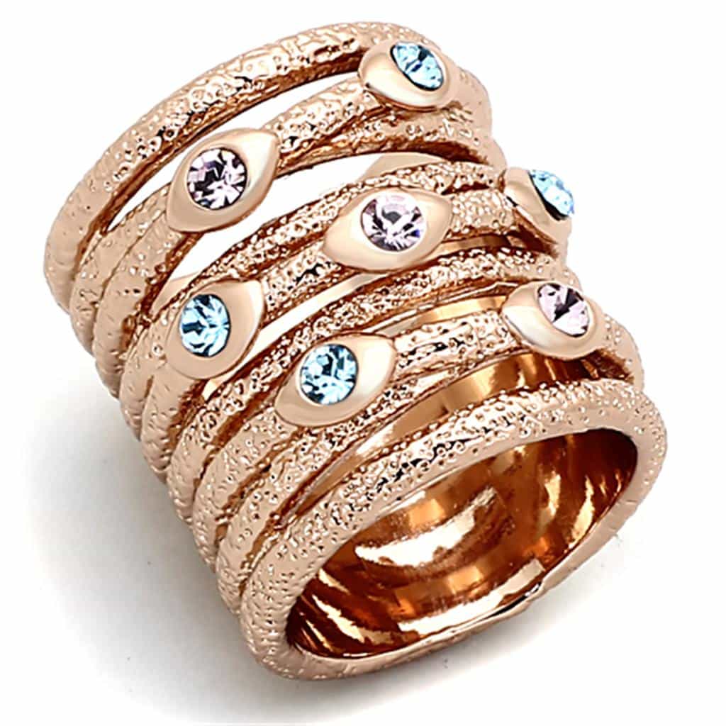 Brass Rose Gold Matte Textured CZ Bezel Multi Row Ring view 1