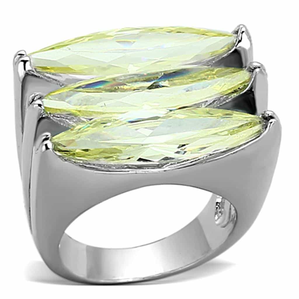 Brass Silver Peridot Green CZ Triple Marquise Cocktail Ring view 1