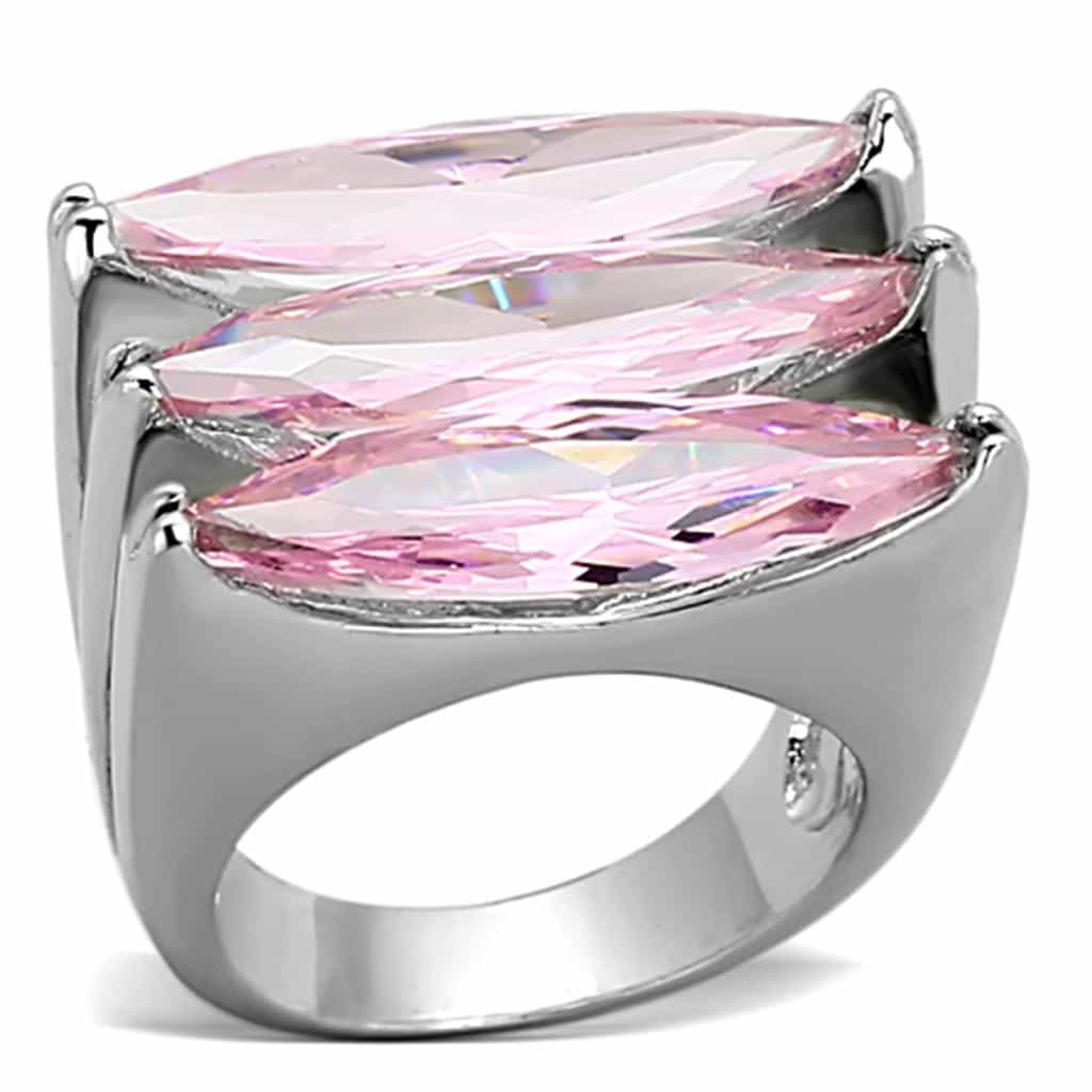 Brass Silver Pink CZ Triple Marquise Cocktail Ring view 3