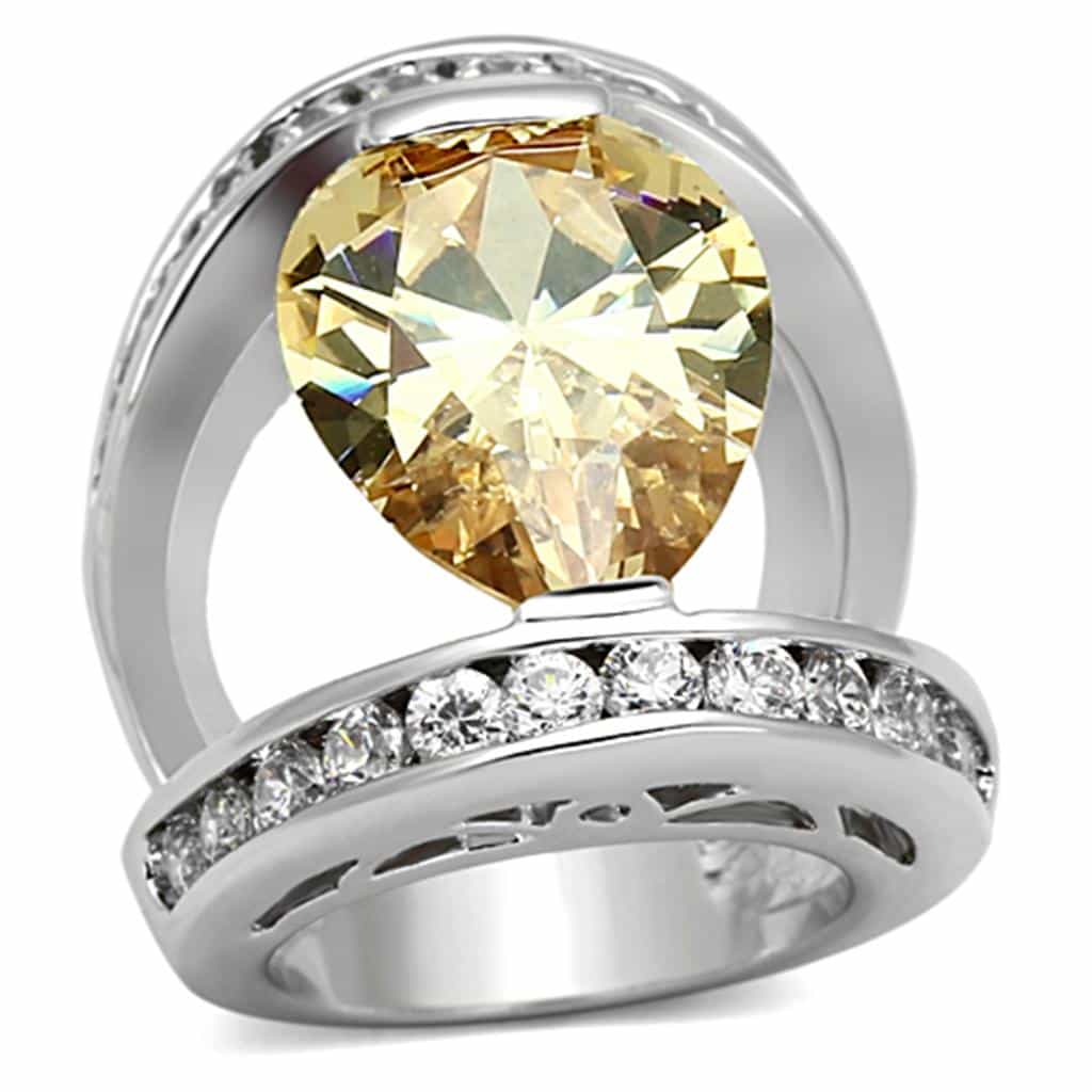 Brass Silver Champagne CZ Pear Channel Cocktail Ring view 3
