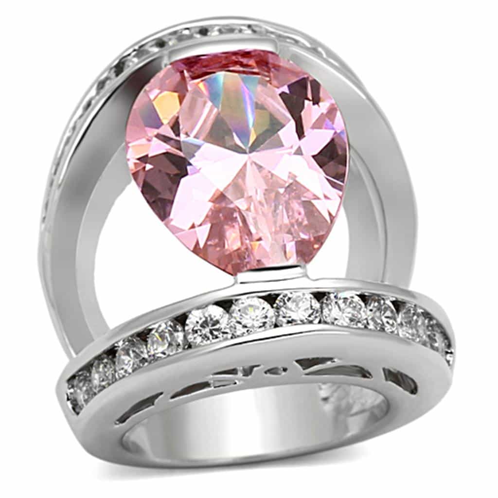 Brass Silver Pink CZ Pear Channel Cocktail Ring view 3