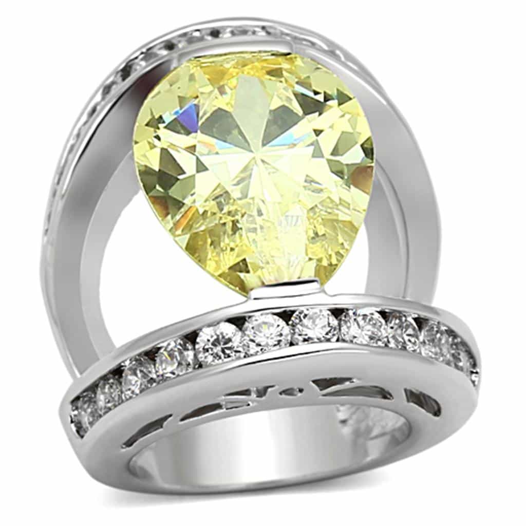 Brass Silver Yellow Citrine CZ Pear Channel Cocktail Ring view 1