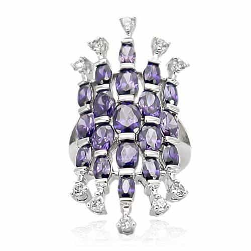 Brass Silver Amethyst Purple CZ Baguette Cluster Cocktail Ring view 3