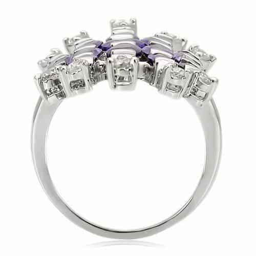 Brass Silver Amethyst Purple CZ Baguette Cluster Cocktail Ring view 4
