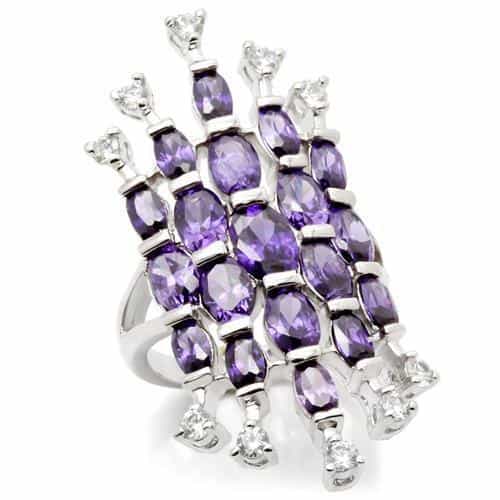 Brass Silver Amethyst Purple CZ Baguette Cluster Cocktail Ring view 1