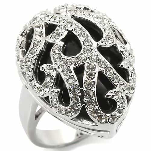 Brass Silver Black Enamel CZ Monogram Dome Cocktail Ring view 2