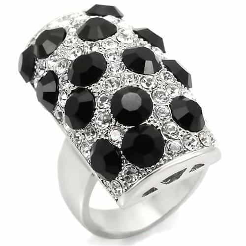 Brass Silver Black CZ Polka Dot Pave Dome Cocktail Ring view 2