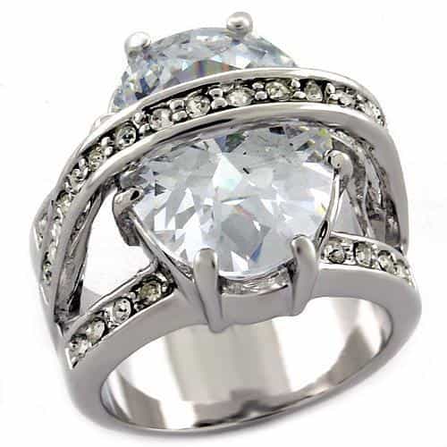 Brass Silver CZ Round Halo Split Shank Cocktail Ring view 1