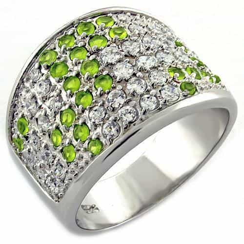 Sterling Silver Peridot Green CZ Pave Wide Band Ring view 2