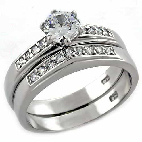 Sterling Silver CZ Round Solitaire Pave Bridal Ring Set Ring view 2