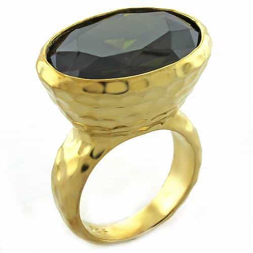 Sterling Silver Gold Smoky Quartz Oval Hammered Cocktail Ring view 1