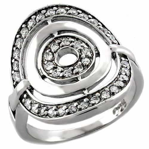 Sterling Silver CZ Spiral Swirl Halo Heart Band Ring view 1