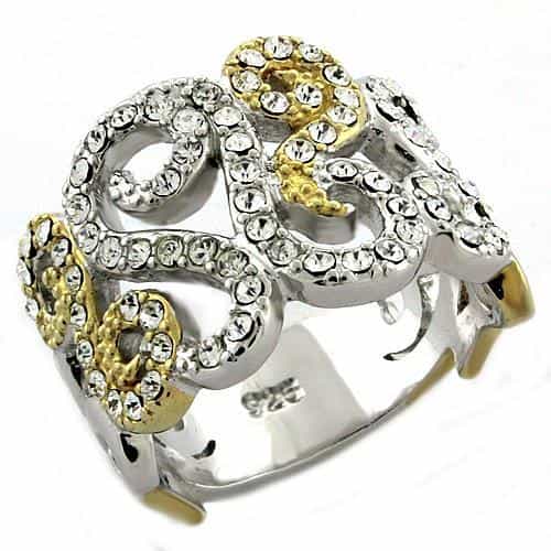 Sterling Silver Gold Two Tone CZ Swirl Masquerade Dome Ring view 1