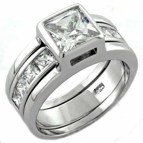 Sterling Silver CZ Princess Solitaire Channel Bridal Ring Ring view 1