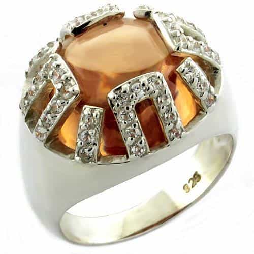 Sterling Silver Champagne CZ Octagon Art Deco Dome Ring view 1