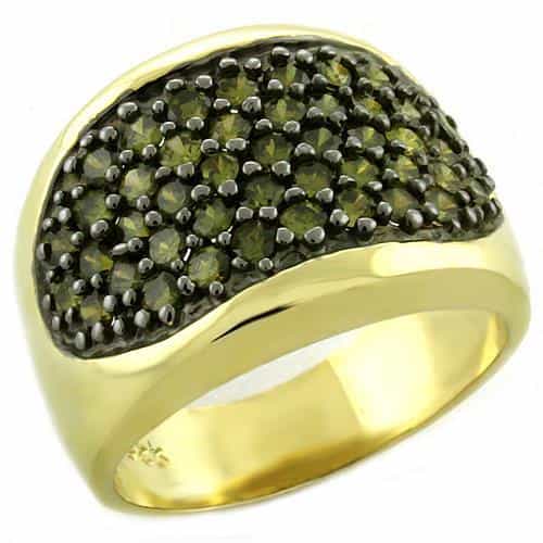 Sterling Silver Gold Olive Green CZ Pave Dome Ring view 1