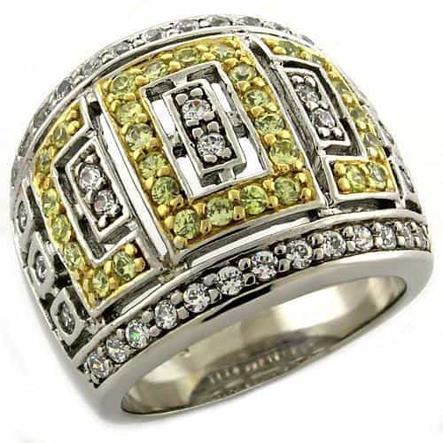 Sterling Silver Yellow CZ Greek Key Geometric Wide Band Ring view 1