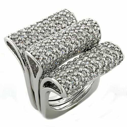 Sterling Silver CZ Pave Crossover Wide Band Ring view 2