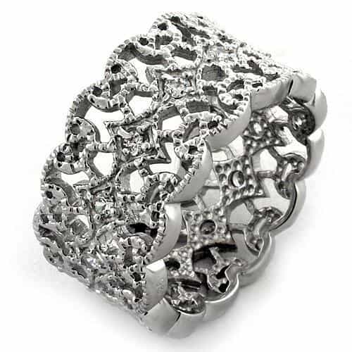 Sterling Silver CZ Filigree Lace Wide Band Ring view 2