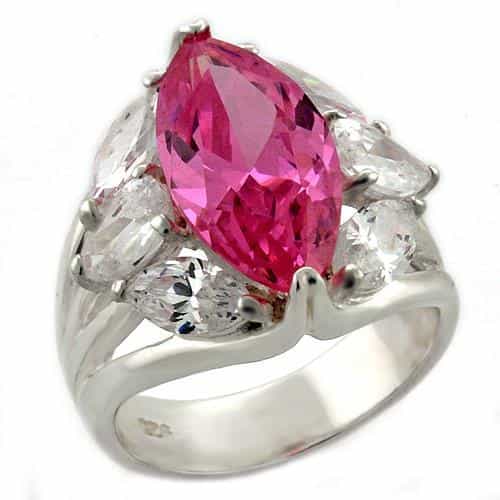 Sterling Silver Pink CZ Marquise Halo Cocktail Ring view 2